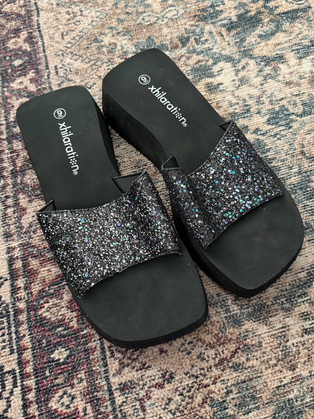 Vintage Y2K Xhilaration Platform Glitter Floam Slide On‎ Sandals 9